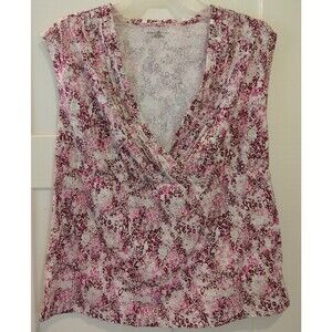 Shirt womens PLUS Size 2X (20-22) sleeveless overlap v-style Pink animal print